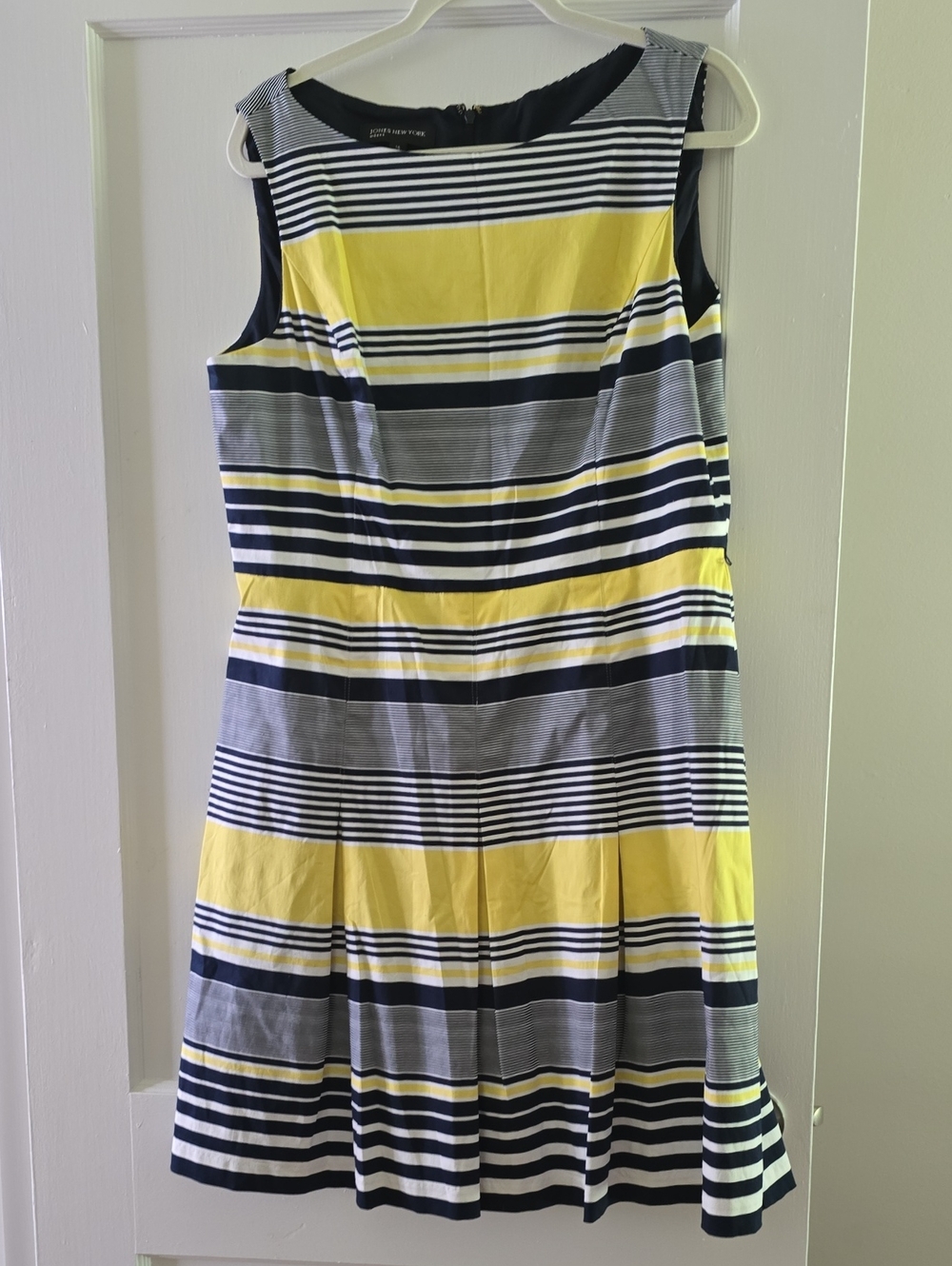 Sleeveless Striped Fit & Flare Dress - Yellow, Navy & Gray